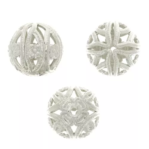 Perles rondes filigranées 9 mm - Argenté x4