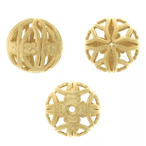 Perles rondes filigranées 9 mm - Doré à l'or fin x4