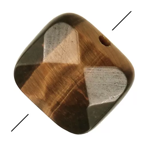 Perle facettée carrée 12 mm en pierre gemme - Oeil de tigre x1