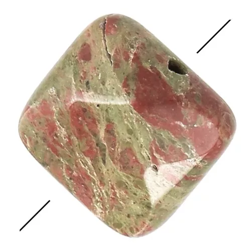 Perle facettée carrée 12 mm en pierre gemme - Unakite x1