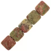 Perle facettée carrée 12 mm en pierre gemme - Unakite x1