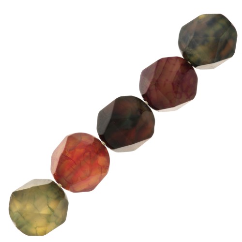 Perles hexagonales 8x7 mm pierre gemme - Agate teintée Rouge - Marron - Bleu x10