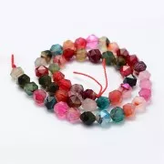 Perles hexagonales 8x7 mm pierre gemme - Agate teintée Rouge - Marron - Bleu x10