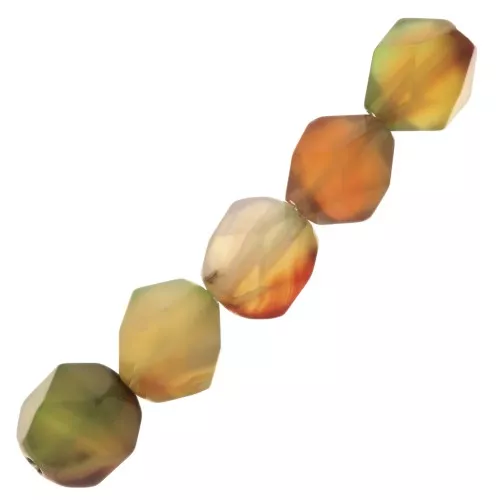 Perles hexagonales 8x7 mm pierre gemme - Agate teintée Orange - Marron - Vert x10