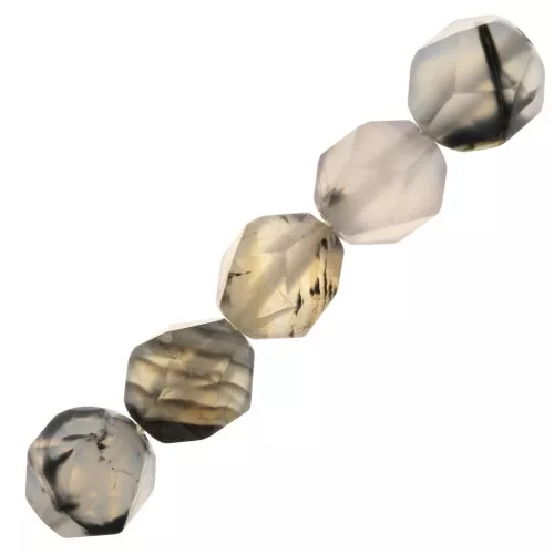 Perles hexagonales 8x7 mm pierre gemme - Agate teintée Noir - Gris x10