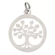 Pendentif rond arbre de vie ajouré 17x15 mm avec anneau ouvert Acier inoxydable x1
