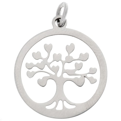 Pendentif rond arbre de vie ajouré 17x15 mm - anneau ouvert - Acier inox 316L x1