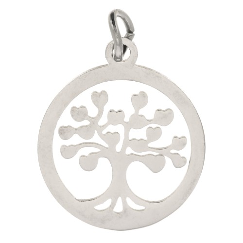 Pendentif rond arbre de vie ajouré 17x15 mm avec anneau ouvert Acier inoxydable x1