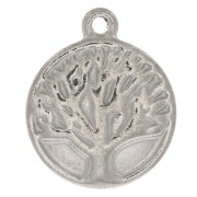 Pendentif rond arbre de vie 15.5x13 mm - Acier inoxydable x1|raw }}