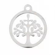Breloque ronde arbre de vie ajouré 14x12 mm - Acier inoxydable x1
