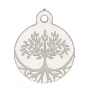 Breloque ronde arbre de vie gravé 12x10 mm - Acier inoxydable x1