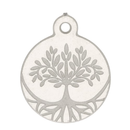 Breloque ronde arbre de vie gravé 12x10 mm - Acier inoxydable x1