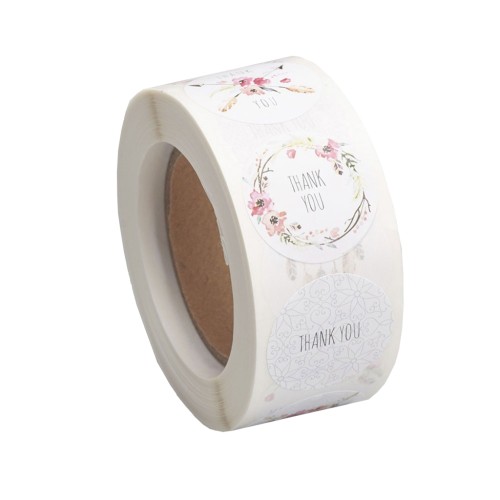 Rouleau d'étiquettes autocollantes 25 mm - Thank you - Blanc - Pastel x500