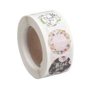 Rouleau d'étiquettes autocollantes fleuries 25 mm - Thank you - Multicolore x500