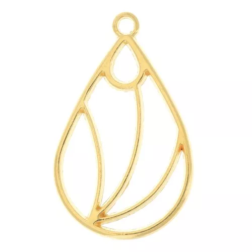 Pendentif goutte ajourée 32x20 mm - Doré à l'or fin x1