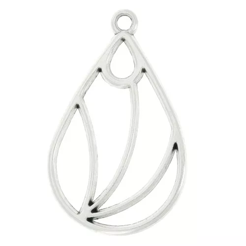 Pendentif goutte ajourée 32x20 mm - Placage Argent fin vieilli x1