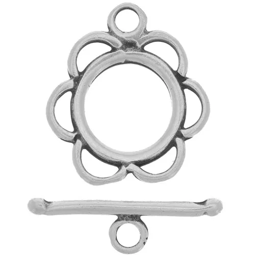 Fermoir T fleur 20 mm argenté vieilli x1