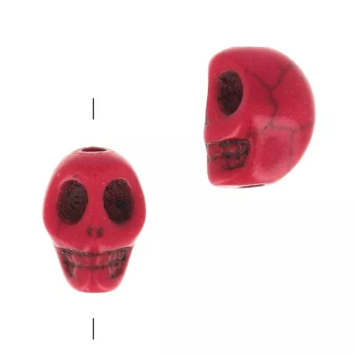 Perle tête de mort 8x6 mm imitation Howlite teintée - Rouge x1