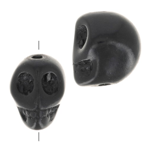Perle tête de mort 10x8 mm imitation Howlite teintée - Noir x1