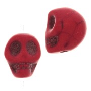 Perle tête de mort 10x8 mm imitation Howlite teintée - Rouge x1