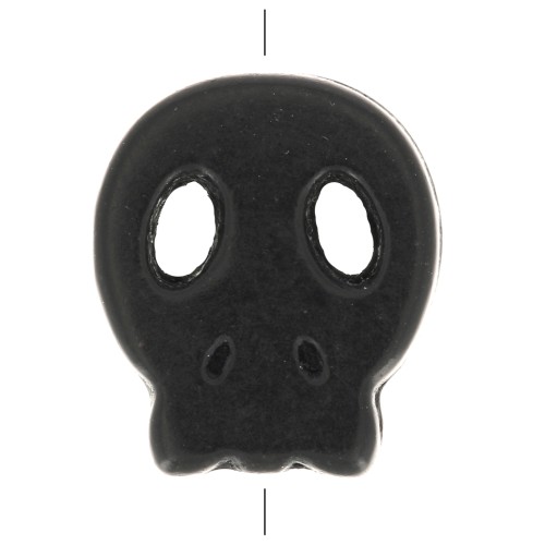 Perle plate tête de mort 15x13 mm imitation Howlite teintée - Noir x1
