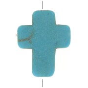 Perle croix 10x8 mm imitation Howlite teintée - Turquoise x1