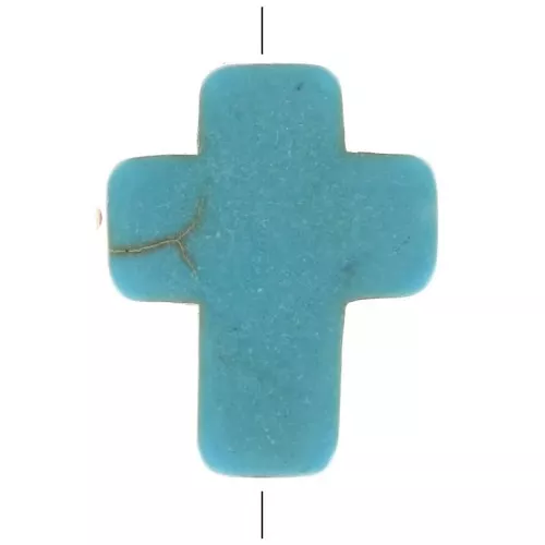 Perle croix 10x8 mm imitation Howlite teintée - Turquoise x1