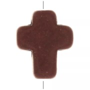 Perle croix 10x8 mm imitation Howlite teintée - Marron x1