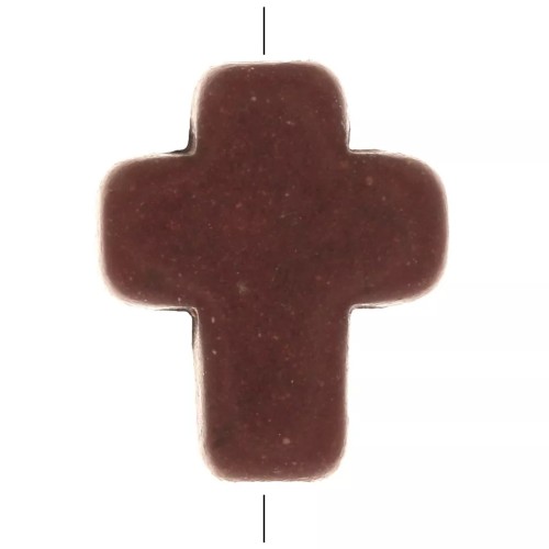 Perle croix 10x8 mm imitation Howlite teintée - Marron x1