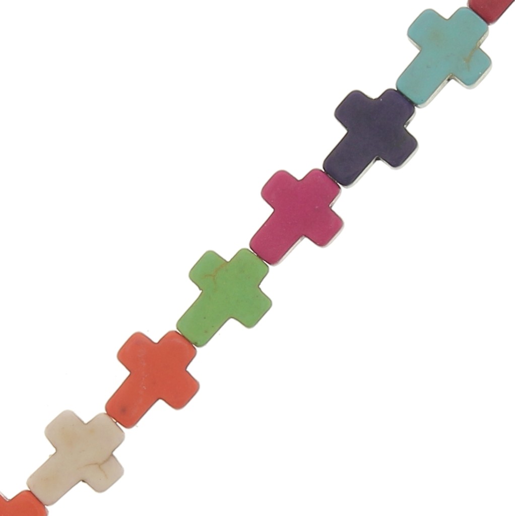 20 Perles Turquoise Synthétiques – Croix 10x8mm Rose Fluo – Pour Création Bijoux – Neuf