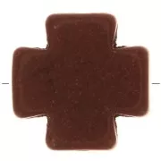 Perle croix Grecque 15 mm imitation Howlite teintée - Marron x1