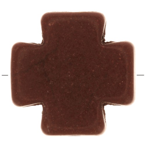 Perle croix Grecque 15 mm imitation Howlite teintée - Marron x1