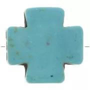 Perle croix Grecque 15 mm imitation Howlite teintée - Turquoise x1