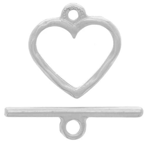 Fermoir T coeur 20 mm - Rhodié  x1