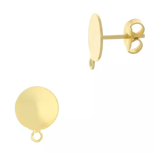 Clous d'oreilles disque 10 mm avec anneau - Doré à l'or fin x20