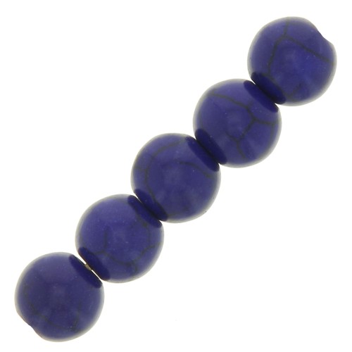 Perles rondes 6 mm imitation Howlite teintées - Bleu foncé x20