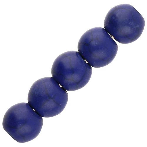 Perles rondes 6 mm imitation Howlite teintées - Bleu foncé x20