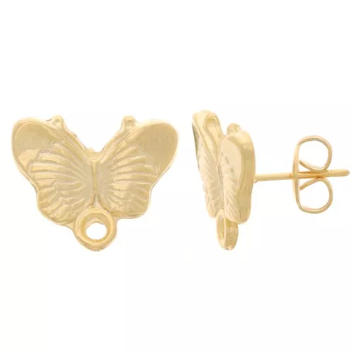 Clous d'oreilles papillon 16 mm doré à l'or fin x2
