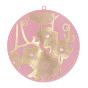 Pendentif résine époxy 42 mm Light Rose/doré x1