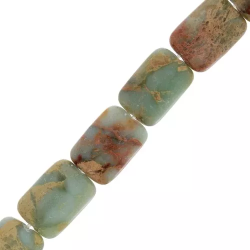 Perles rectangles plats 14.5x10.5 mm Régalite teintée - jaspe aqua terra x4