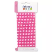 Ruban imprimé fleur Blanche fond Fuchsia x 5m