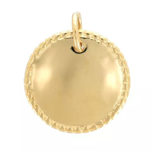 Pendentif rond travaillé 14 mm avec anneau fermé - Plaqué Or 3 microns x1