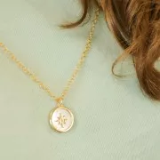 Pendentif rond nacre 19x17 mm - motif oeil - Plaqué Or 3 microns x1