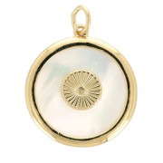 Pendentif rond nacre 19x17 mm - motif rond travaillé - Plaqué Or 3 microns x1|raw }}