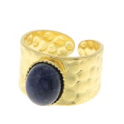 Bague martelée réglable pour cabochon 10x8 mm - Doré à l'or fin x1