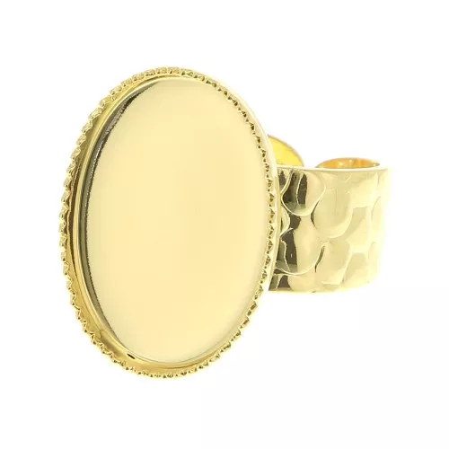 Bague martelée réglable pour cabochon 18x13 mm - Doré à l'or fin x1