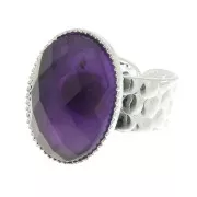 Bague martelée réglable pour cabochon 18x13 mm - Argenté x1