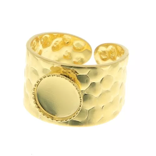 Bague martelée réglable pour cabochon 8 mm - Doré à l'or fin x1