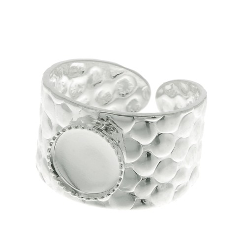 Bague martelée réglable pour cabochon 8 mm - Argenté x1