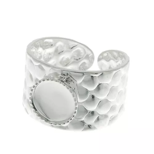 Bague martelée réglable pour cabochon 8 mm - Argenté x1